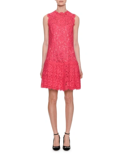 Dolce & Gabbana Sleeveless Lace Dress W/ Flared Skirt In Fuchsia