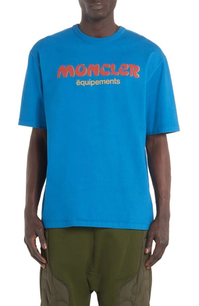 Moncler Genius Logo Cotton Graphic T-shirt In Blue