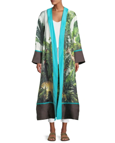 Frs By Francesca Ruffini Wildlife-print Long-sleeve Silk Robe In Multi Pattern