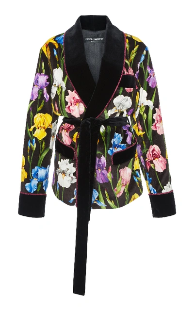 Dolce & Gabbana Iris-print Velvet Short Dressing Gown Jacket