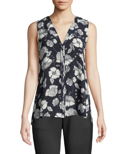B Collection By Bobeau Lily Floral-print Sleeveless Top In Blue Stencil