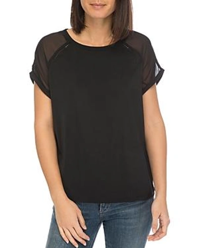 B Collection By Bobeau Isla Sheer-sleeve Tee In Black