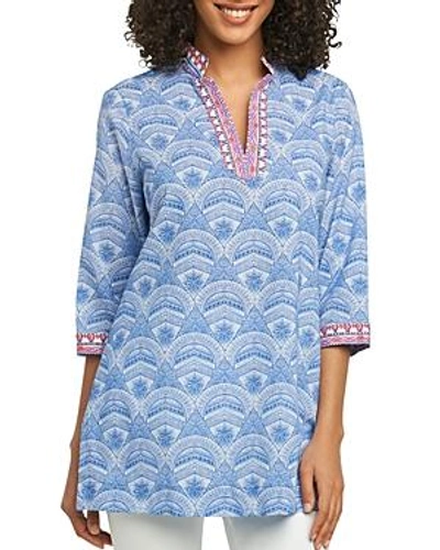 Foxcroft Angelica Wrinkle-free Printed Tunic In Lapis Blue
