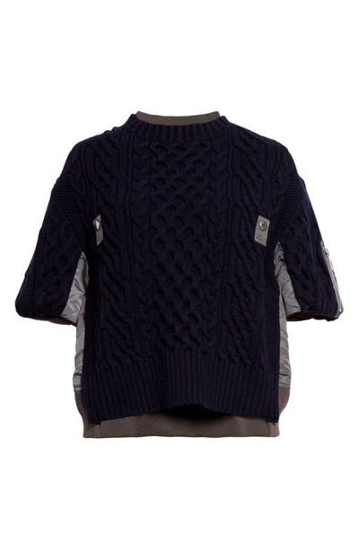 Sacai Nylon Twill And Knitted Pullover In Black