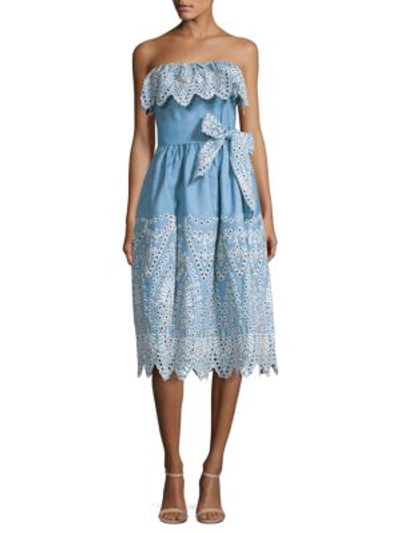 Shoshanna Eleanora Strapless Eyelet Popover Sundress In Blue