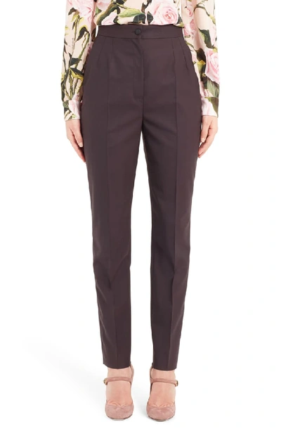 Dolce & Gabbana High-rise Pleated Front Straight-leg Wool Pants In Purple