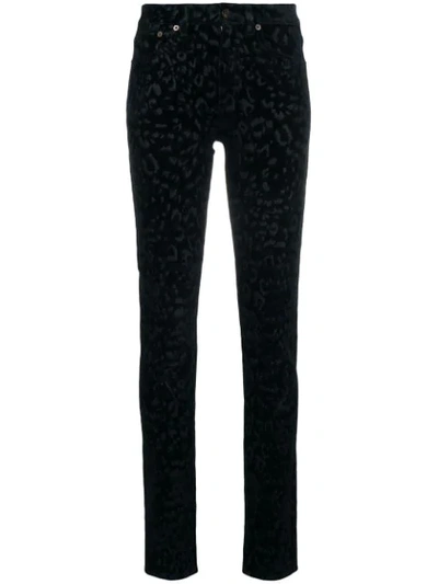 Saint Laurent Mid-rise Skinny Leopard-flock Velvet Jeans In Black