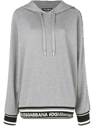 Dolce & Gabbana Dg Millennial Logo Long-sleeve Hooded Oversized Sweatshirt In Grey