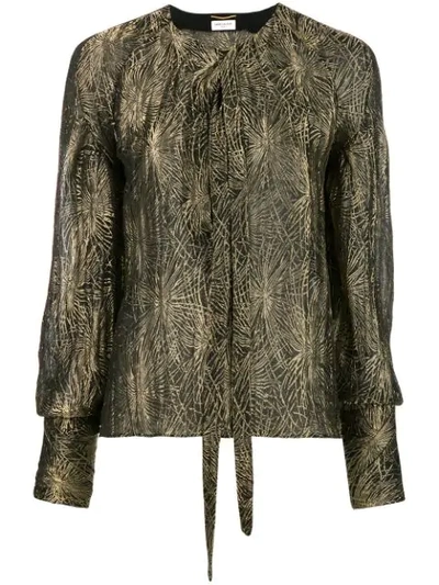 Saint Laurent Tie-neck Long-sleeve Metallic Blouse