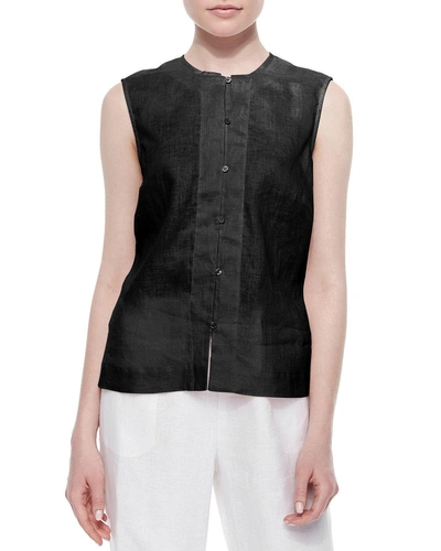 Go Silk Linen Button-front Shell In Black