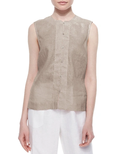 Go Silk Plus Size Linen Button-front Shell In Sesame