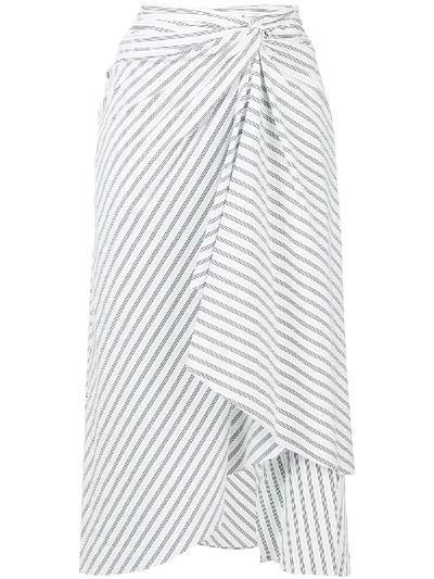 A.l.c Diller Striped Draped Cotton Midi Skirt In White