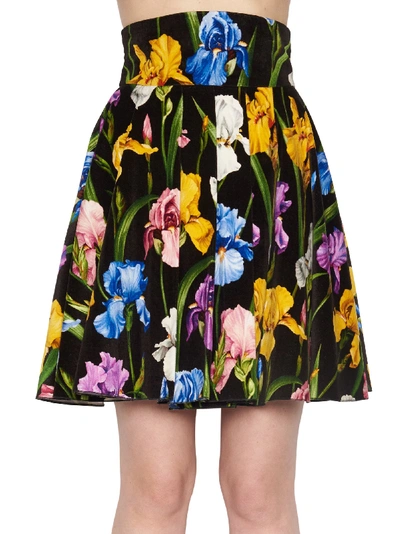 Dolce & Gabbana Iris-print Velvet Pleated Skirt In Multicolor