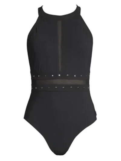 Shan So Sexy High-neck One-piece Swimsuit In Onyx