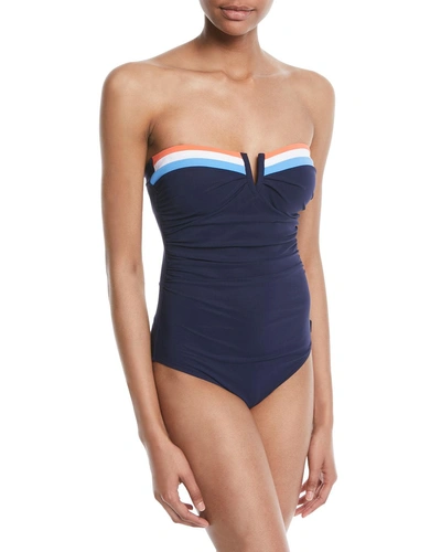 Shan Tricolore Bandeau One-piece Swimsuit In Blue