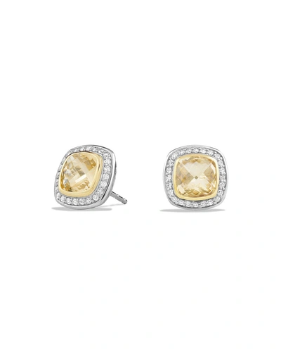 David Yurman Albion Stud Earrings With Diamonds And 18k Gold In Champagne Citrine