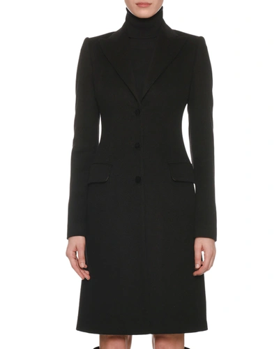 Dolce & Gabbana Peak-lapel Three-button 3/4-length Coat In Black