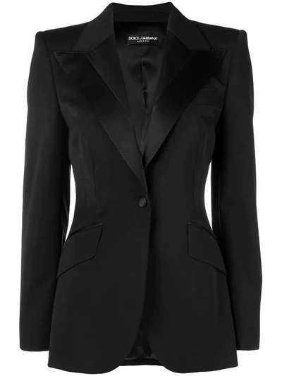 Dolce & Gabbana Stretch Cool Wool & Silk Tuxedo Blazer In N0000 Black