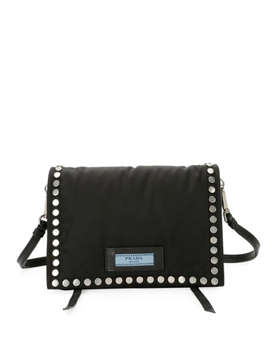 Prada Small Studded Tessuto Etiquette Bag In Black