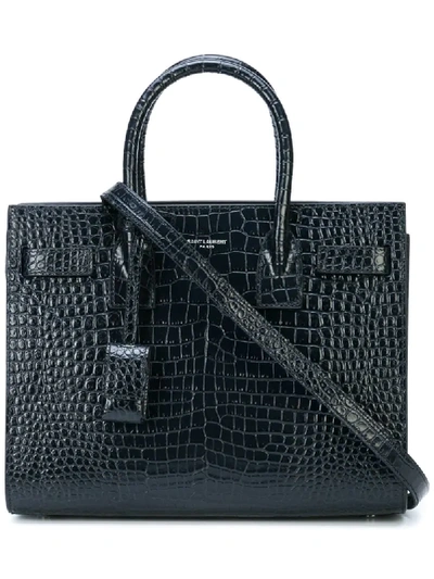 Saint Laurent Sac De Jour Baby Crocodile-embossed Leather Satchel Bag In Blue