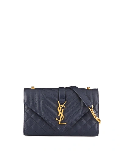 Saint Laurent Monogram Ysl Envelope Small Chain Shoulder Bag - Golden Hardware In Navy