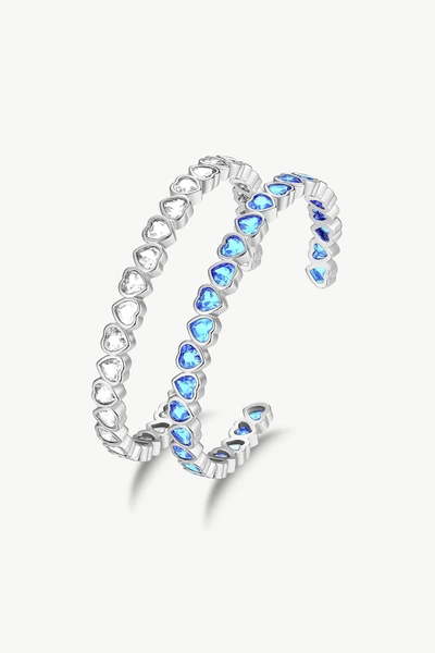 Classicharms Silver Heart Shaped Zirconia Bangle Bracelet Set In Blue/white/silver