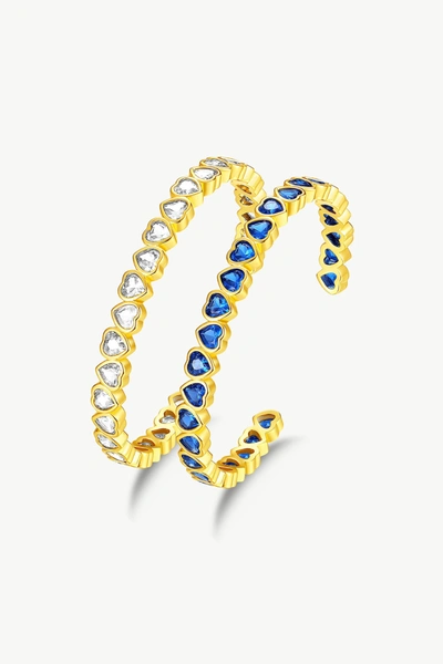 Classicharms Gold Heart Shaped Zirconia Bangle Bracelet Set