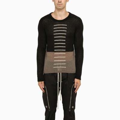 Rick Owens Colour-block Crew-neck Sweater In Mohair In Black,brown
