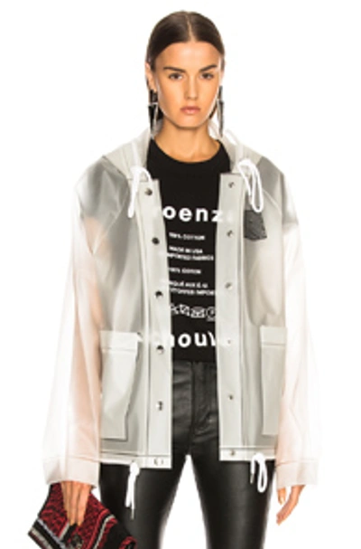 Proenza Schouler Logo Print Hooded Rain Mac Coat In White