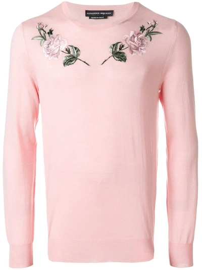 Alexander Mcqueen Rose Embroidered Sweatshirt In Pink