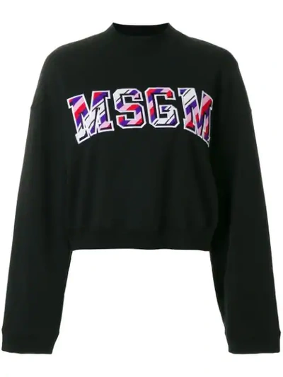 Msgm Front Logo Cropped Sweatshirt - Black