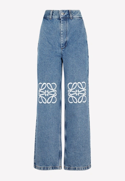 Loewe Anagram Print Baggy Jeans In Light Blue