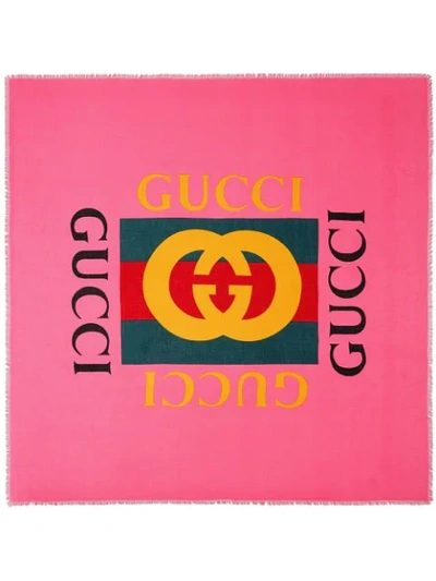 Gucci Logo Modal Silk Shawl In Pink