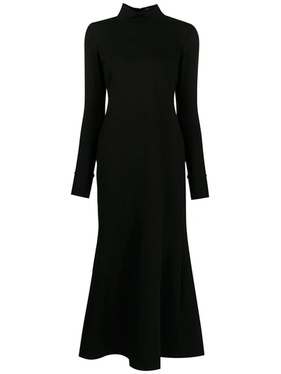 Macgraw High-neck Flared Midi Dress In Black