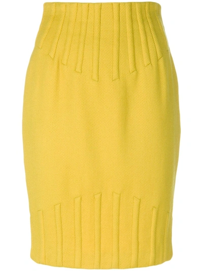 Pre-owned Mugler 1980s Rib Detail Pencil Skirt In Yellow