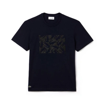 Lacoste Men's Graphic Design Cotton T-shirt In Navy Blue / Black