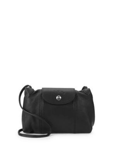 Longchamp Le Pliage Leather Crossbody Bag In Black
