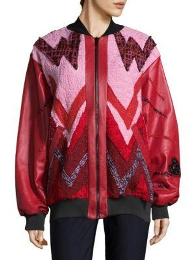 Roberta Einer Heartbeat Leather Bomber Jacket In Red Multi