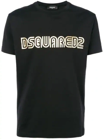 Dsquared2 Metallic Logo Cotton Jersey T-shirt In Black