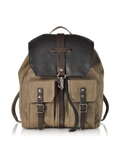 The Bridge Carver-d Canvas And Leather Men's Backpack W/flap Top In Khaki