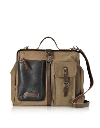 The Bridge Carver-d Canvas Doctor Bag W/leather Front Pocket In Brown