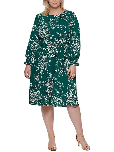 Jessica Howard Plus Womens Floral Calf Midi Dress In Green