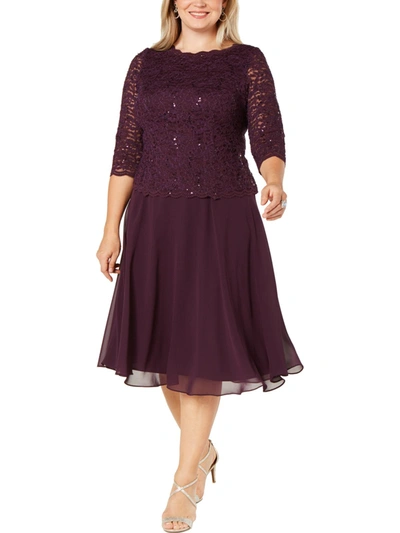 Alex Evenings Plus Womens Lace Sequin Cocktail And Party Dress In Brown