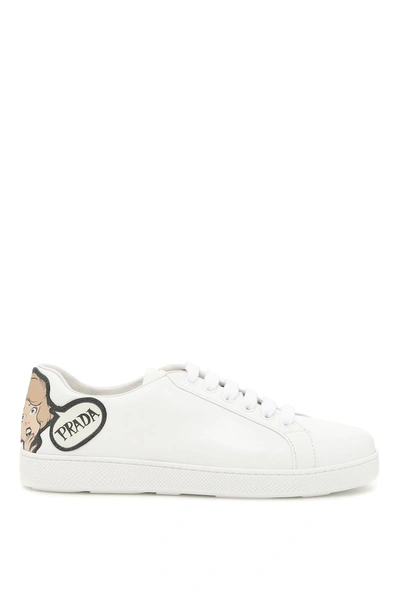 Prada Sneakers With Logo Patch In Bianco Cipriabianco