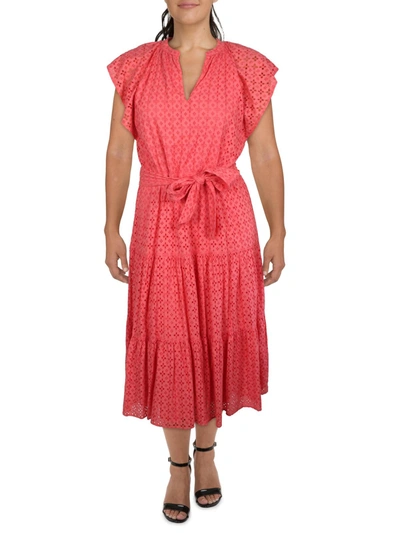 Lauren Ralph Lauren Womens Eyelet Midi Fit & Flare Dress In Red