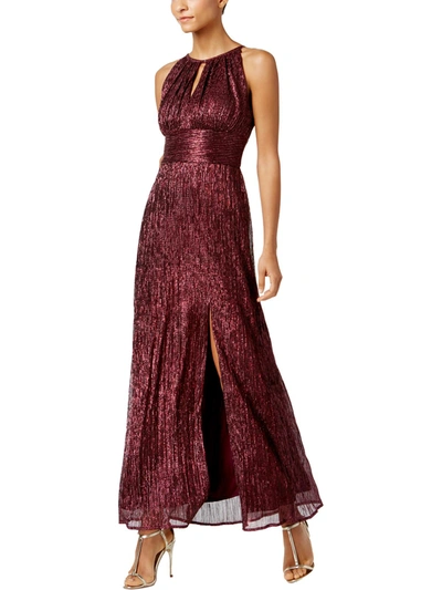 R & M Richards Petites Womens Metallic Empire Waist Evening Dress In Red