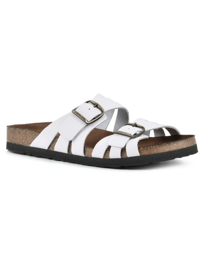 White Mountain Herbal Womens Leather Footbed Slide Sandals In White