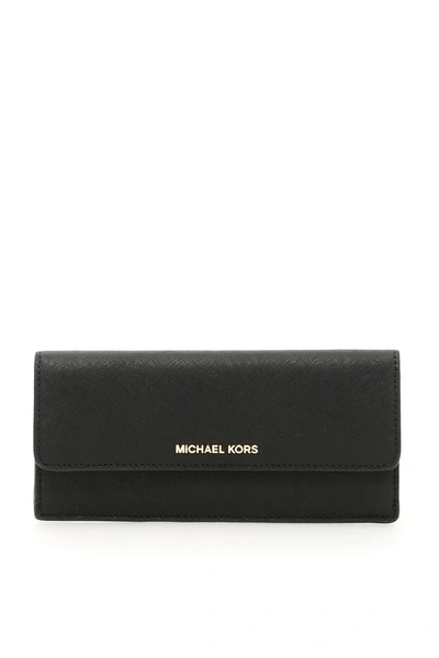 Michael Michael Kors Flat Leather Wallet In Blacknero