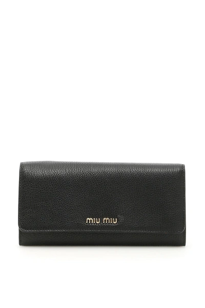 Miu Miu Madras Flap Wallet In Nero-fuoconero