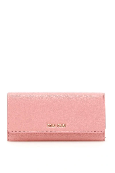Miu Miu Madras Flap Wallet In Rosa Mughettorosa